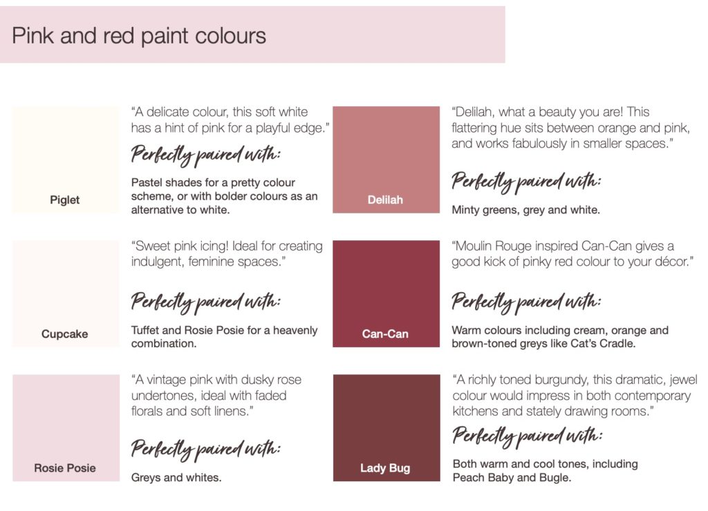 Pink and red paint colours